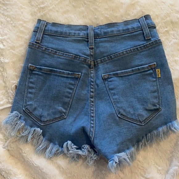 Distressed Laced up side high waist jean shorts lace tie women’s small/xs - Picture 2 of 2